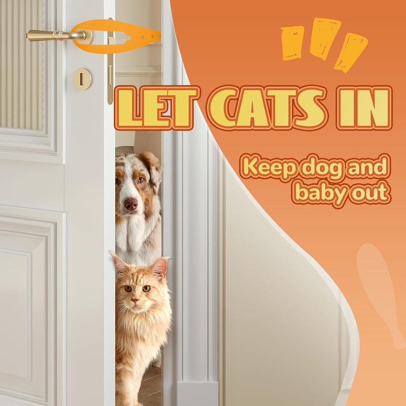 TGIOW Cat Door Latch, 1 Pcs Cat Door Stopper Pet Door Latch to Keep Dog Out of Litter Box and Food, Door Prop for Cat with 5 Adjustable Size Strap 2.5-6" Wide, No Measuring, Easy to Install, Yellow - Image 2